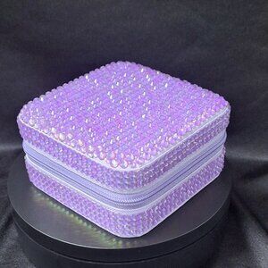 Small Lavender Jewelry Box Bedazzled with Lavender Rhinestones, Bling, Girl Gift